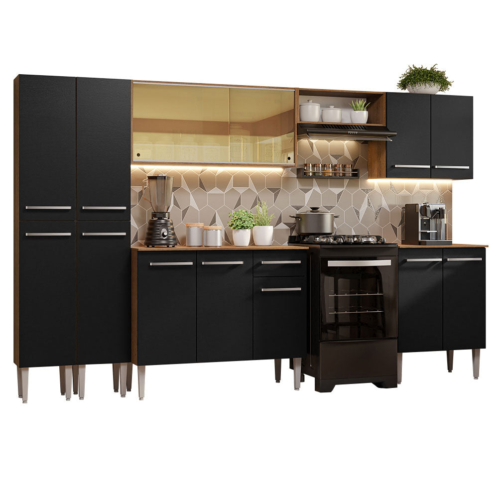 Cocina Integral 293 cm Marrón/Negro Emilly Madesa