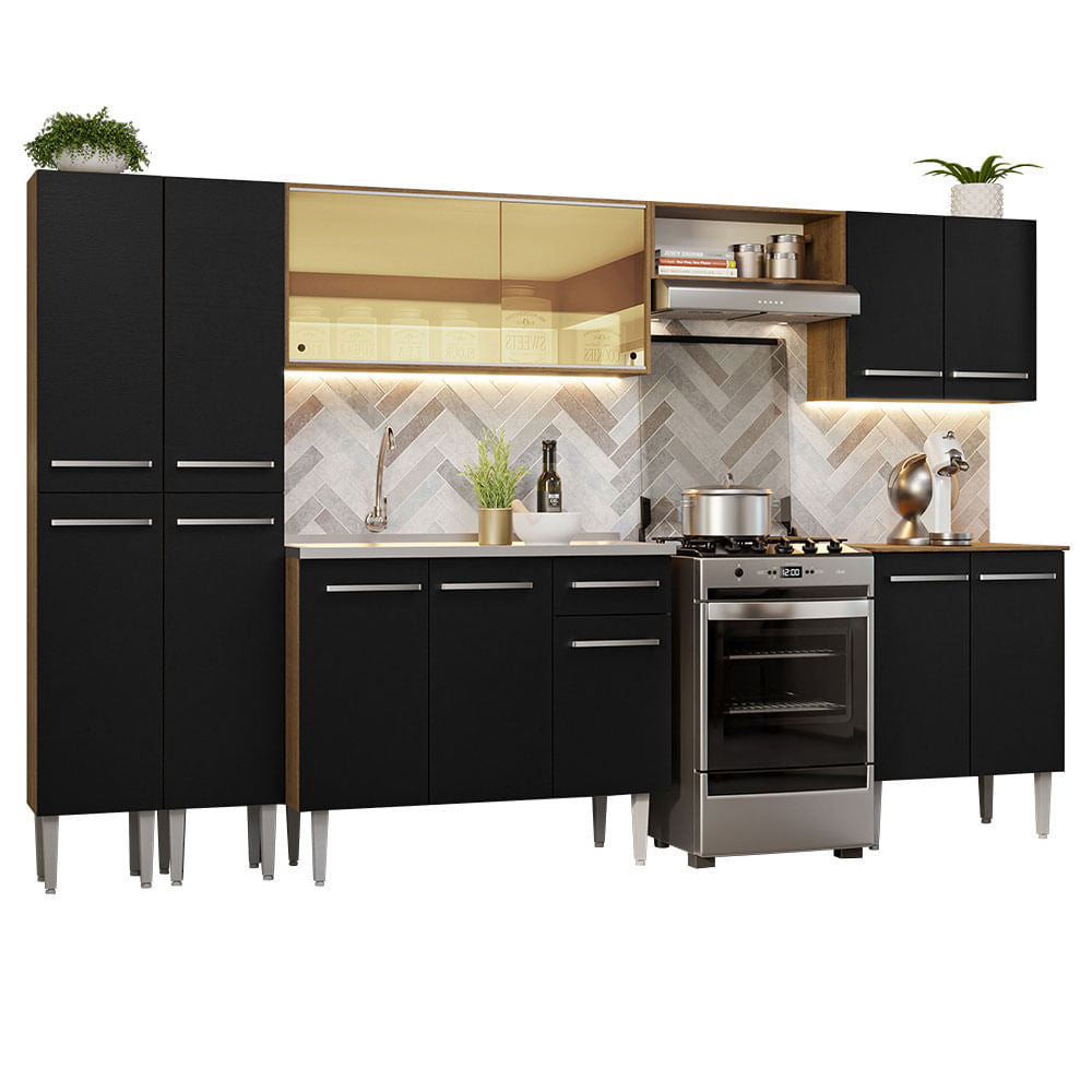 Cocina Integral 293 cm Con Fregadero Marrón/Negro Emilly Madesa
