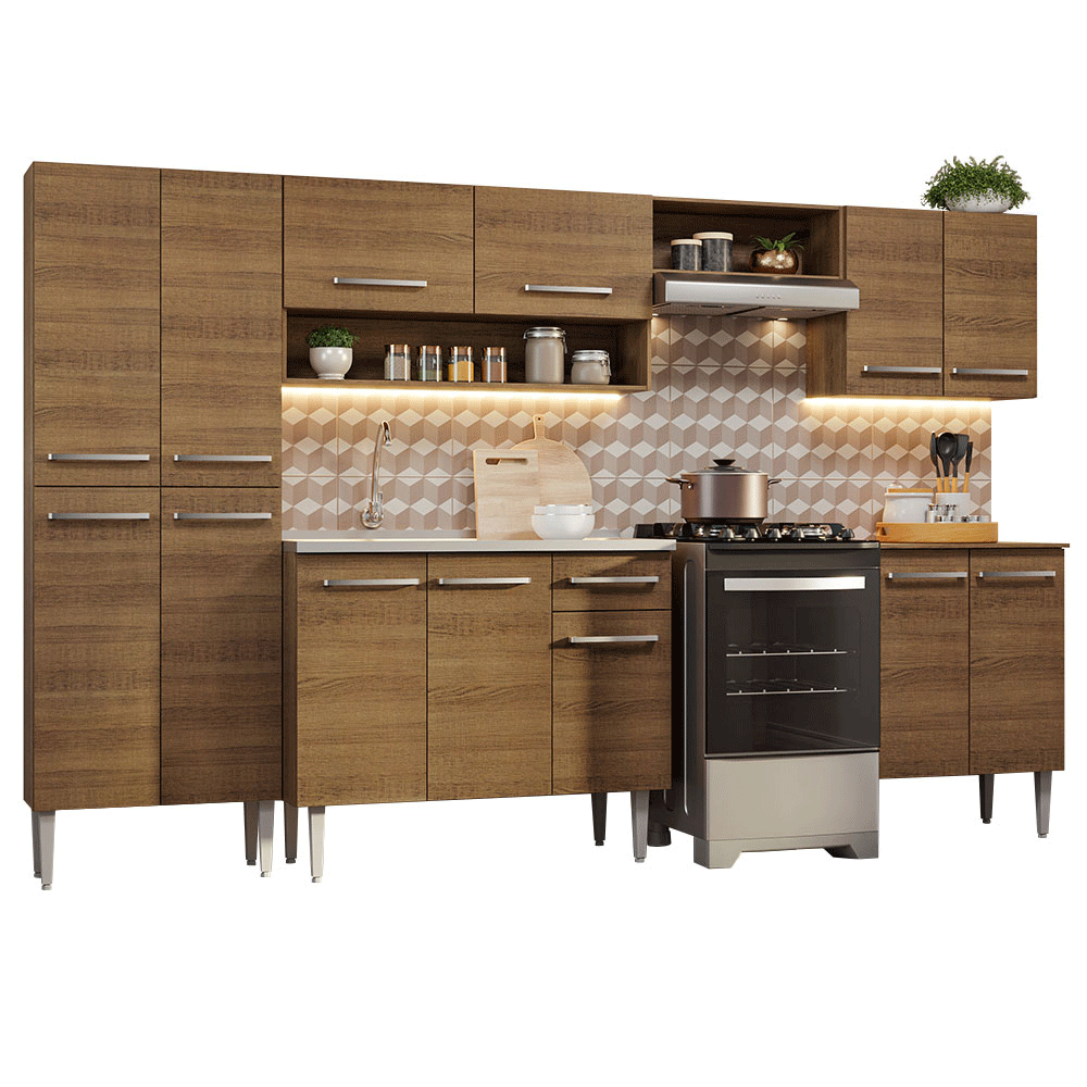 Cocina Integral 293 cm Con Fregadero Marrón Emilly Madesa