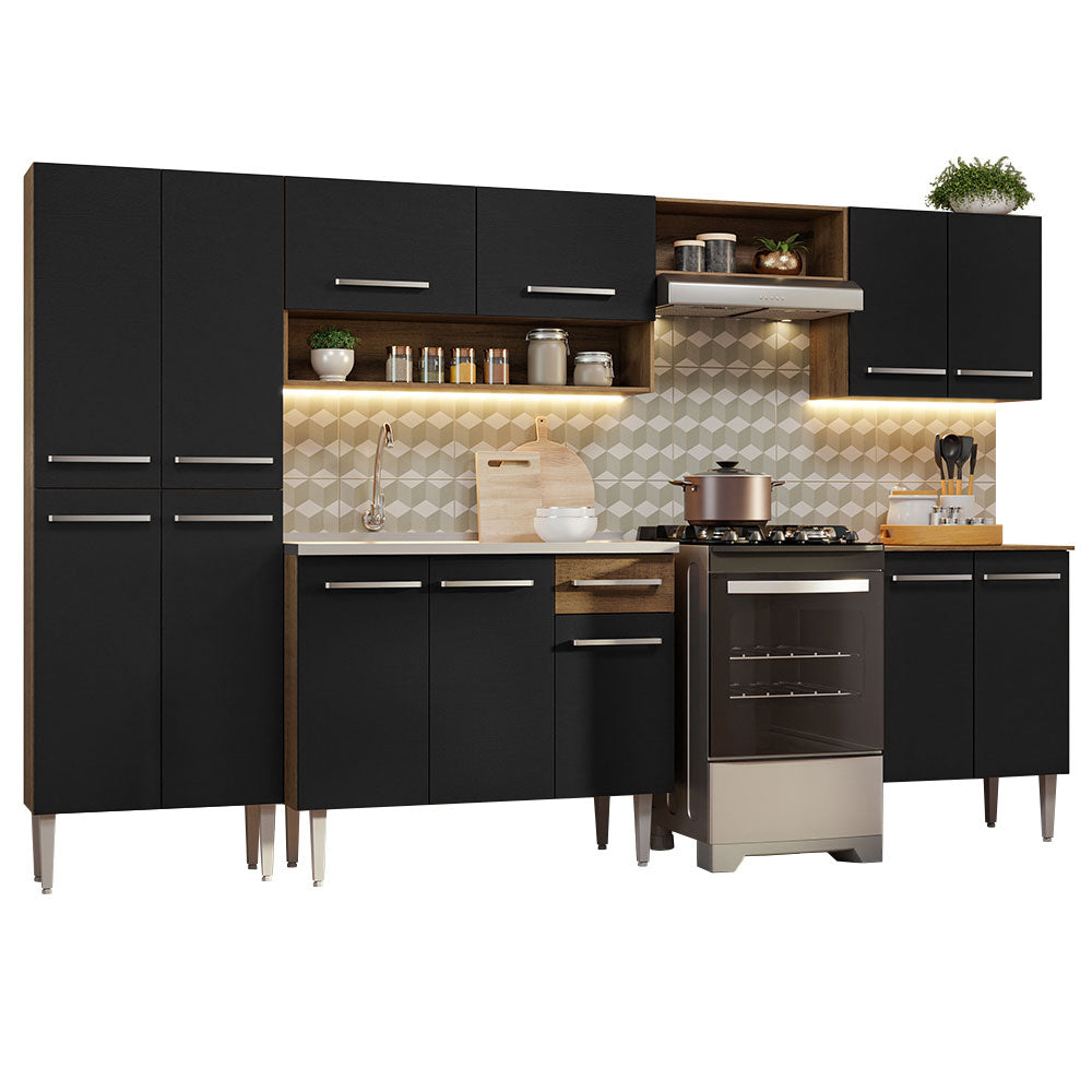 Cocina Integral 293cm con Fregadero Marrón/Negro Emilly 08