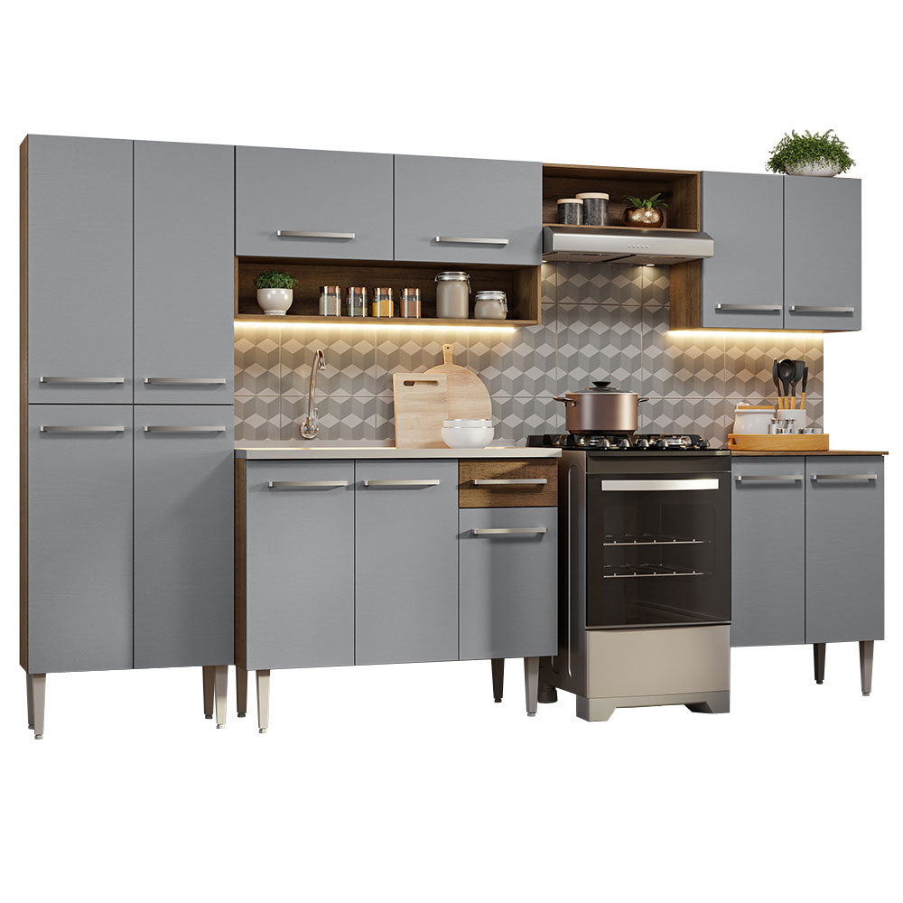Cocina Integral 293cm con Fregadero Marrón/Gris Emilly 08