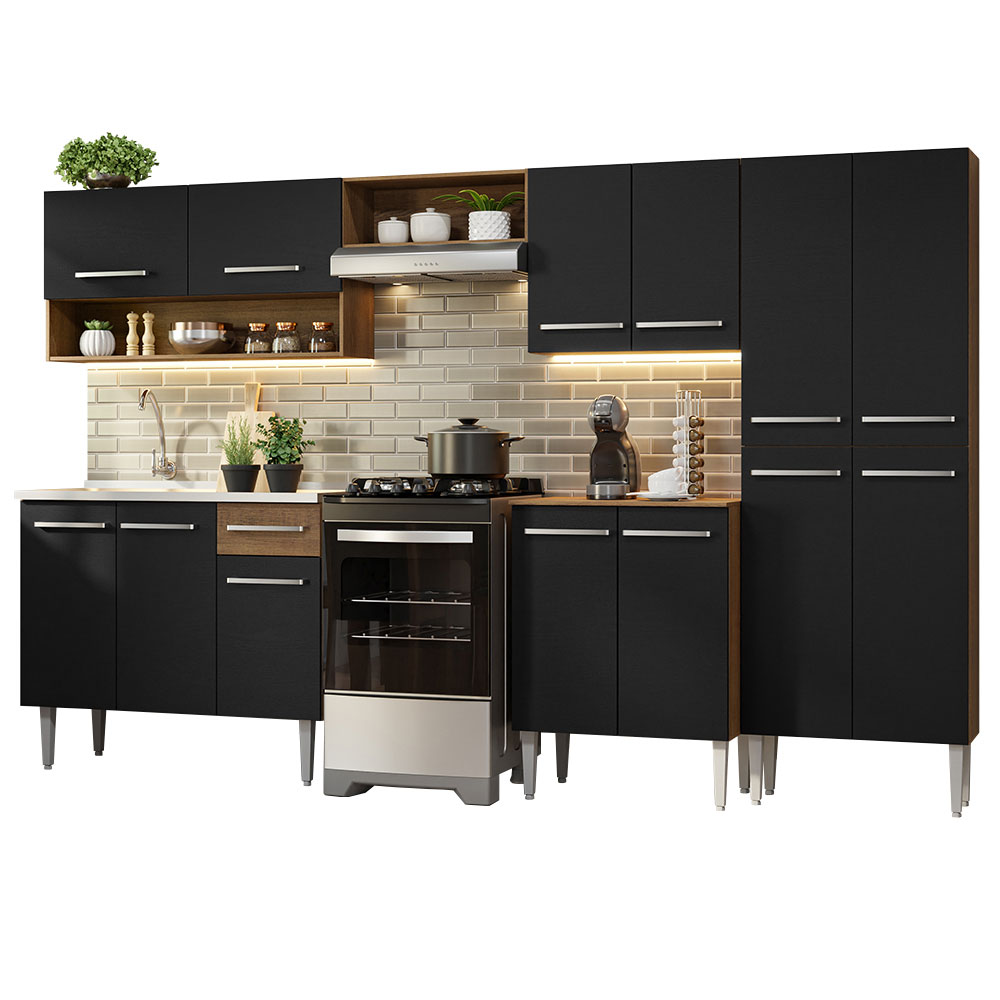 Cocina Integral 293 cm Con Fregadero Marrón/Negro Emilly Madesa