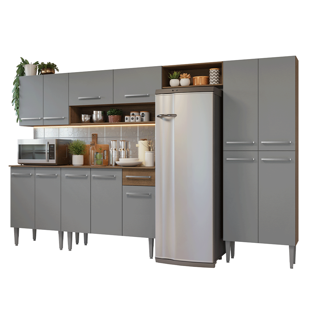 Cocina Integral 293 cm Marrón/Gris Emilly Madesa