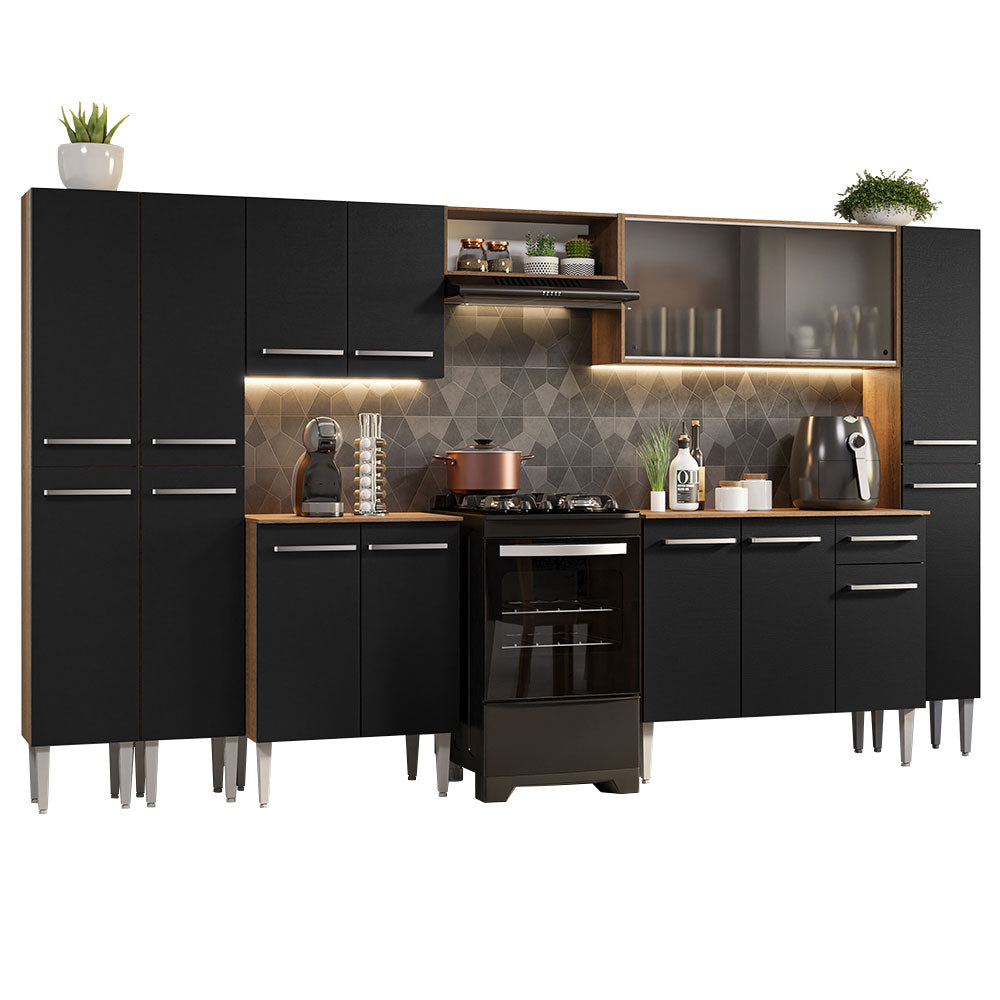 Cocina Integral 325cm Marrón/Negro Emilly 03