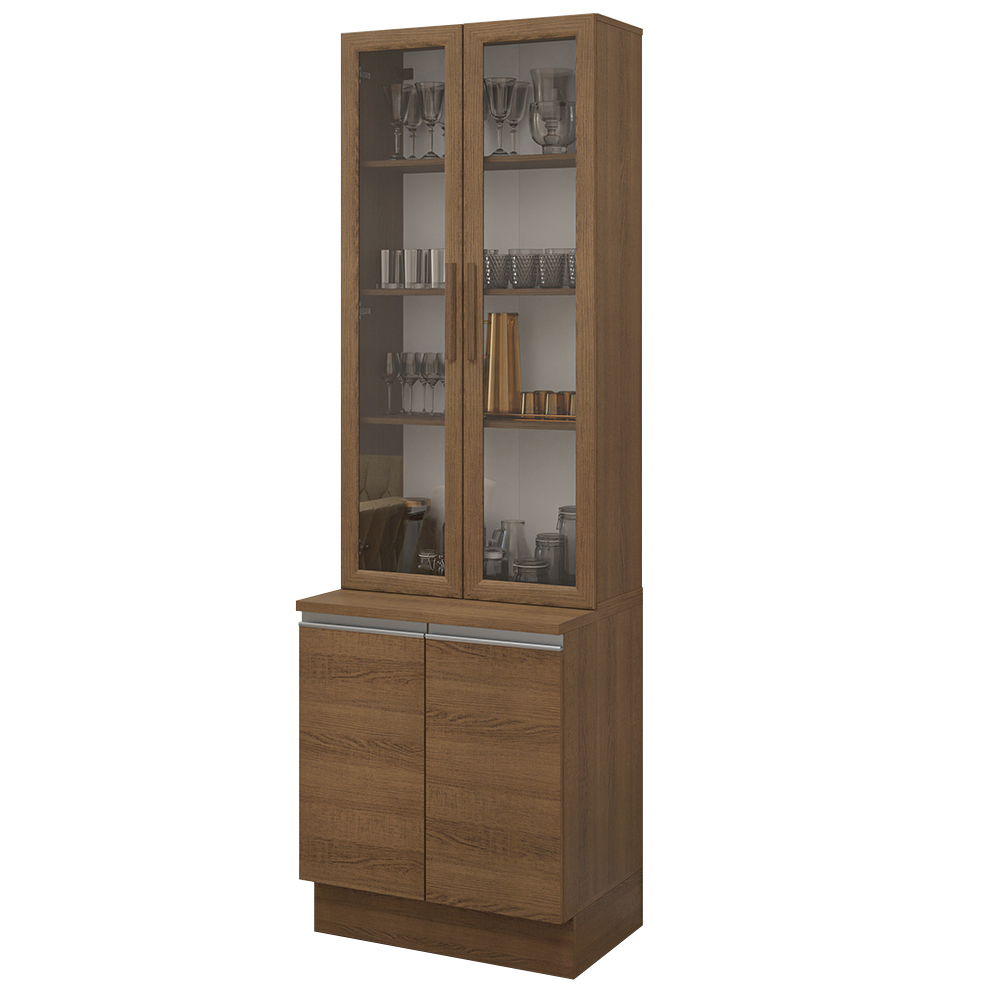 Kit Gabinete Bajo 2 Puertas y Vitrina 70 cm Marrón Glamy Madesa