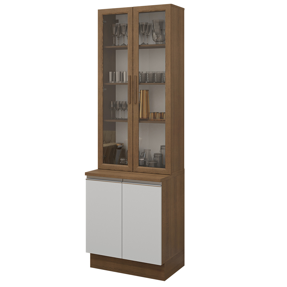 Kit Gabinete Bajo 2 Puertas y Vitrina 70 cm Marrón/Blanco Glamy Madesa