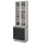 Kit Gabinete Bajo 2 Puertas y Vitrina 70 cm Blanco/Negro Glamy Madesa