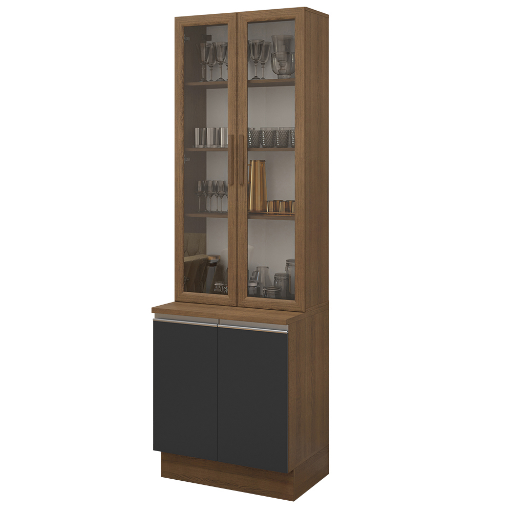 Kit Gabinete Bajo 2 Puertas y Vitrina 70 cm Marrón/Negro Glamy Madesa