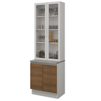 Kit Gabinete Bajo 2 Puertas y Vitrina Blanco/Marrón Glamy Madesa