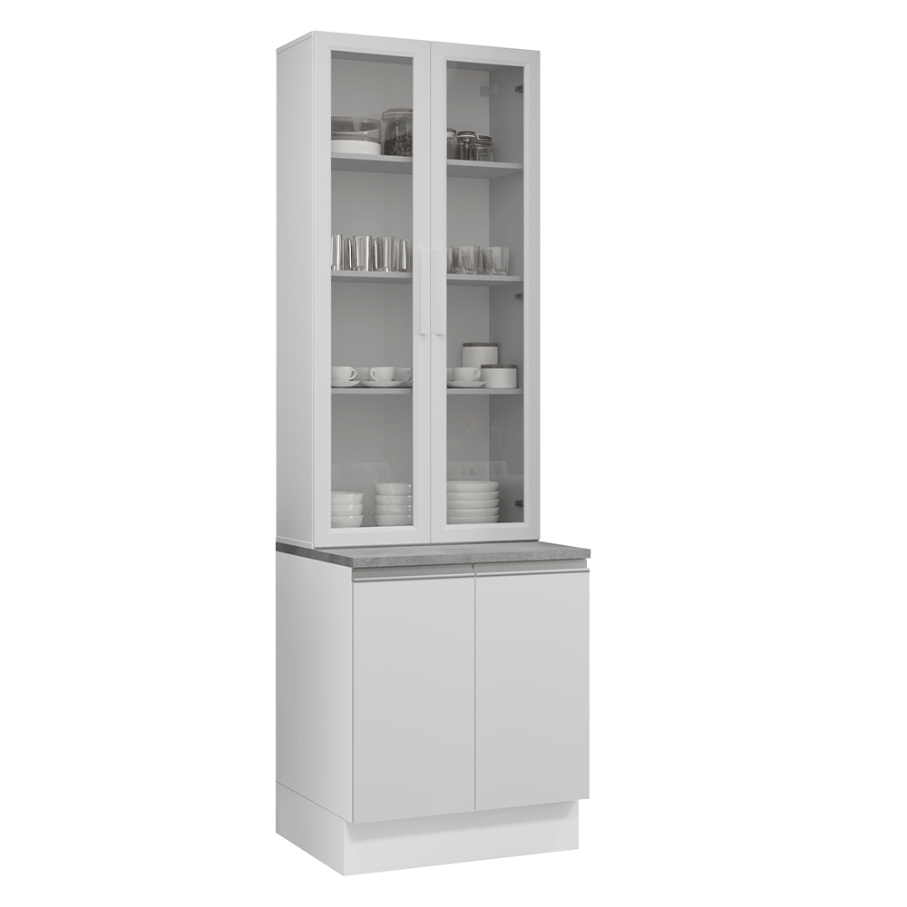 Kit Gabinete Bajo 2 Puertas y Vitrina 70 cm Blanco Glamy Madesa
