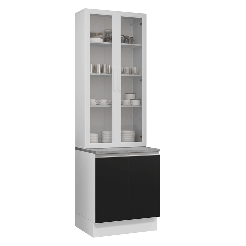 Kit Gabinete Bajo 2 Puertas y Vitrina 70 cm Blanco/Negro Glamy Madesa