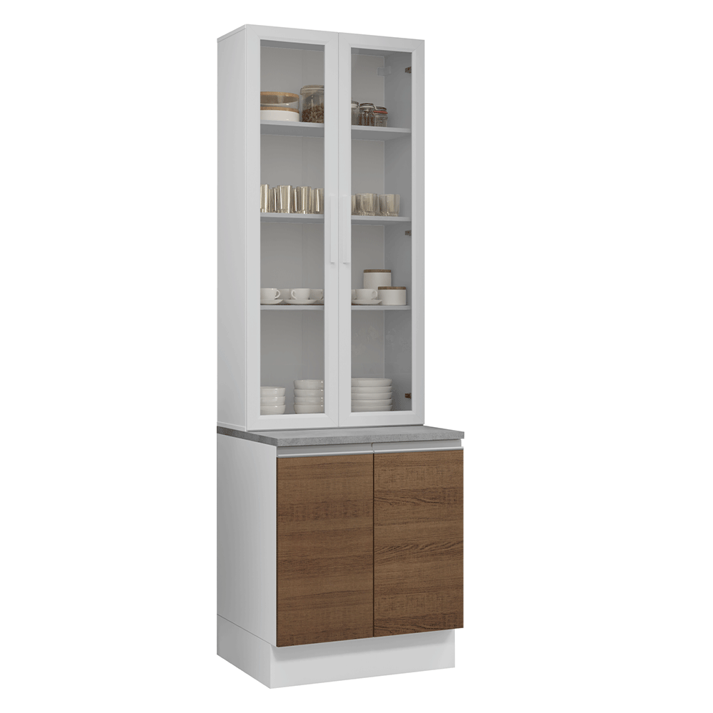 Kit Gabinete Bajo 2 Puertas y Vitrina 70 cm Blanco/Marrón Glamy Madesa