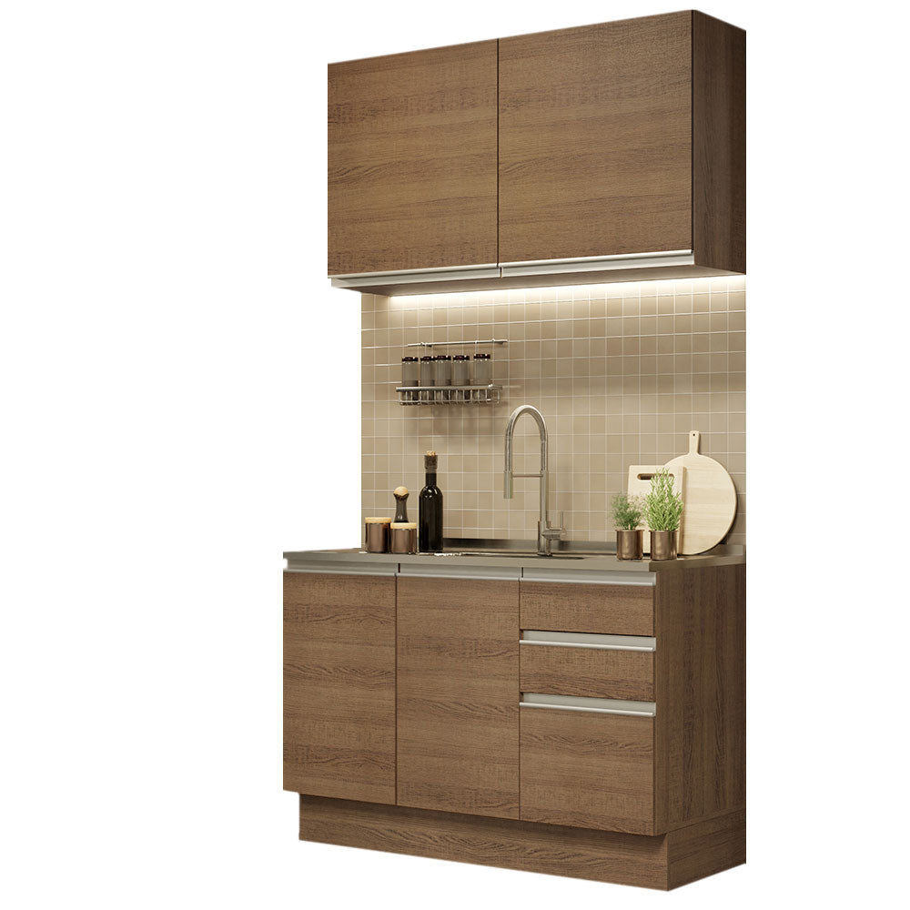 Cocina Compacta 120cm Marrón Glamy 03