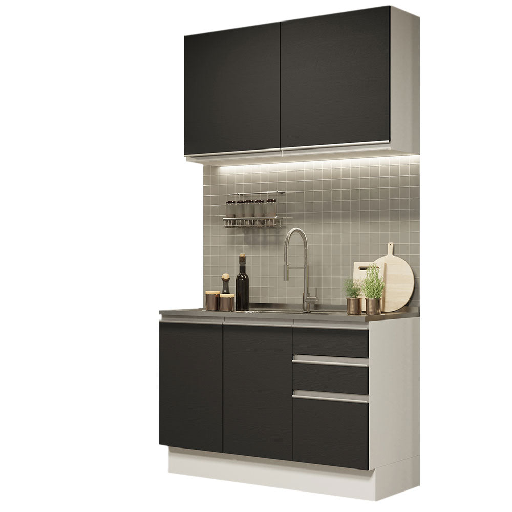 Cocina Compacta 120 cm Blanco/Negro Glamy Madesa