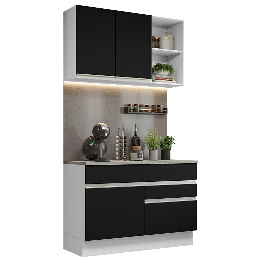 Cocina Compacta 120 cm Blanco/Negro Glamy Madesa