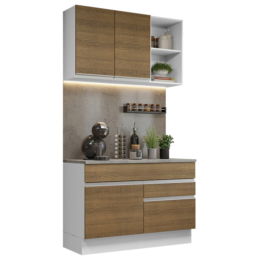 Cocina Compacta 120 cm Blanco/Marrón Glamy Madesa