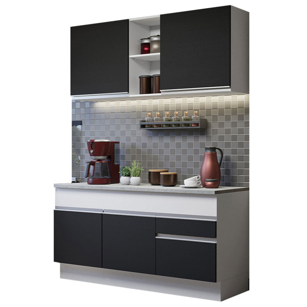 Cocina Compacta 150 cm Blanco/Negro Glamy Madesa