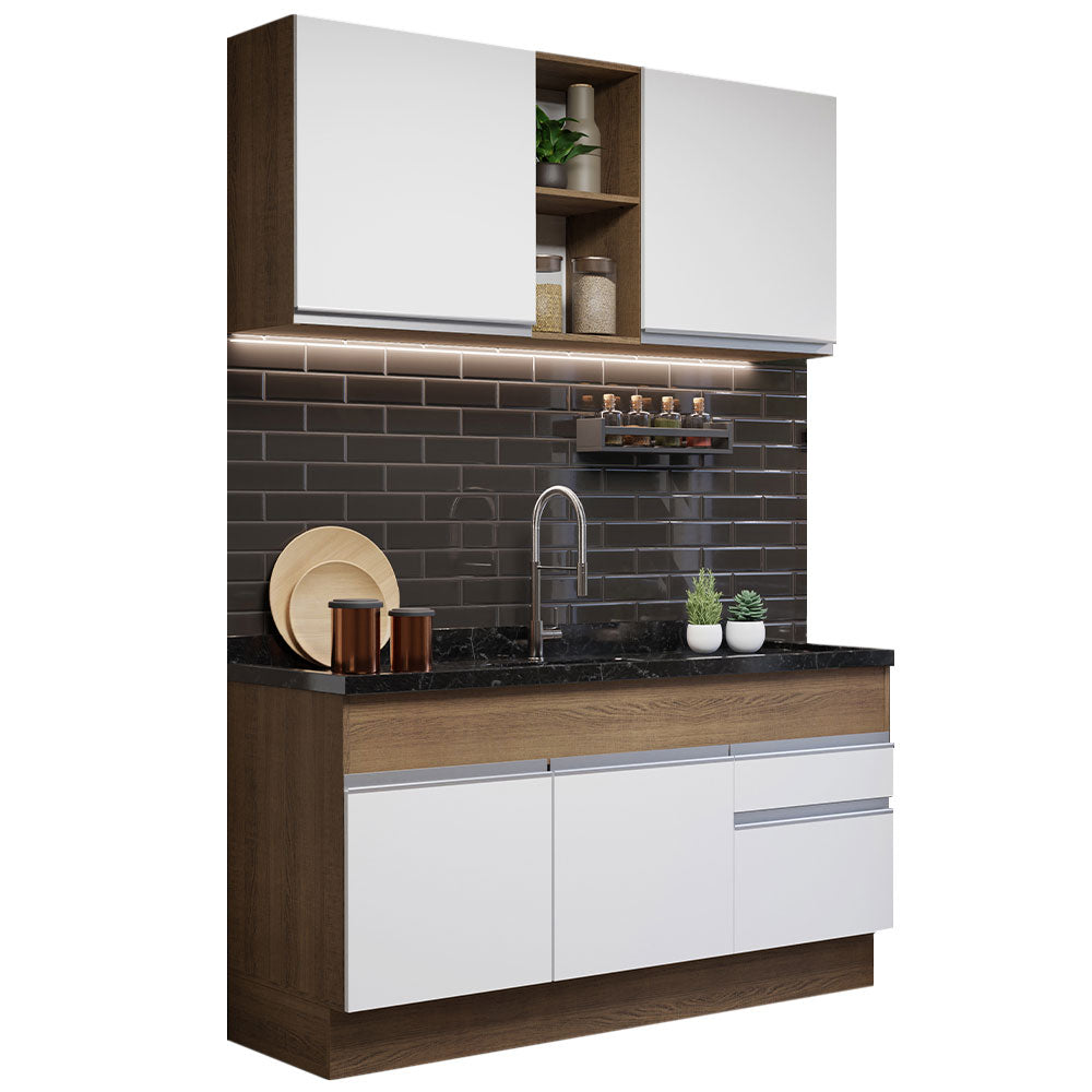 Cocina Compacta 150cm Marrón/Blanco Glamy 02