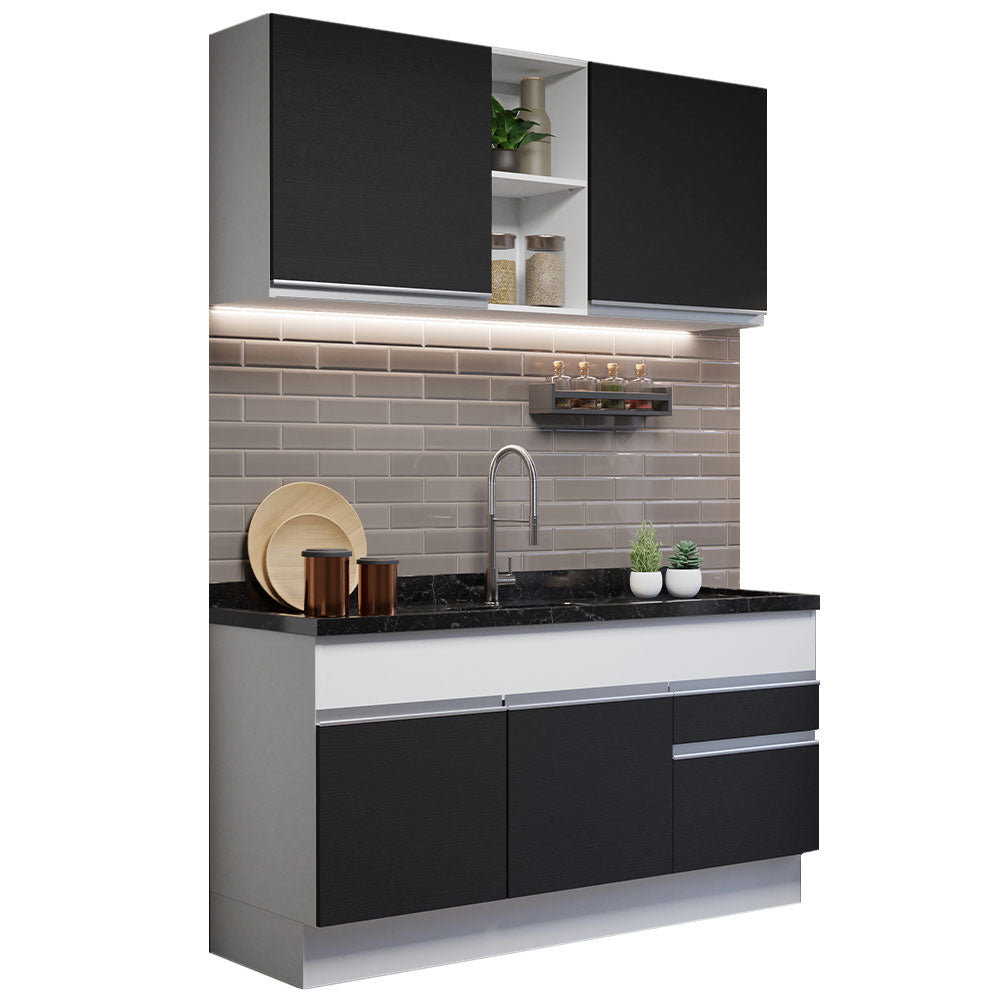 Cocina Compacta 150 cm Blanco/Negro Glamy Madesa