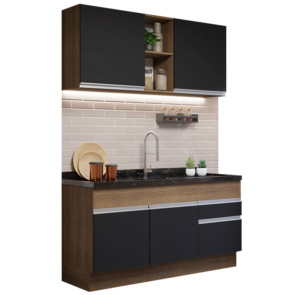 Cocina Compacta 150 cm Marrón/Negro Glamy Madesa