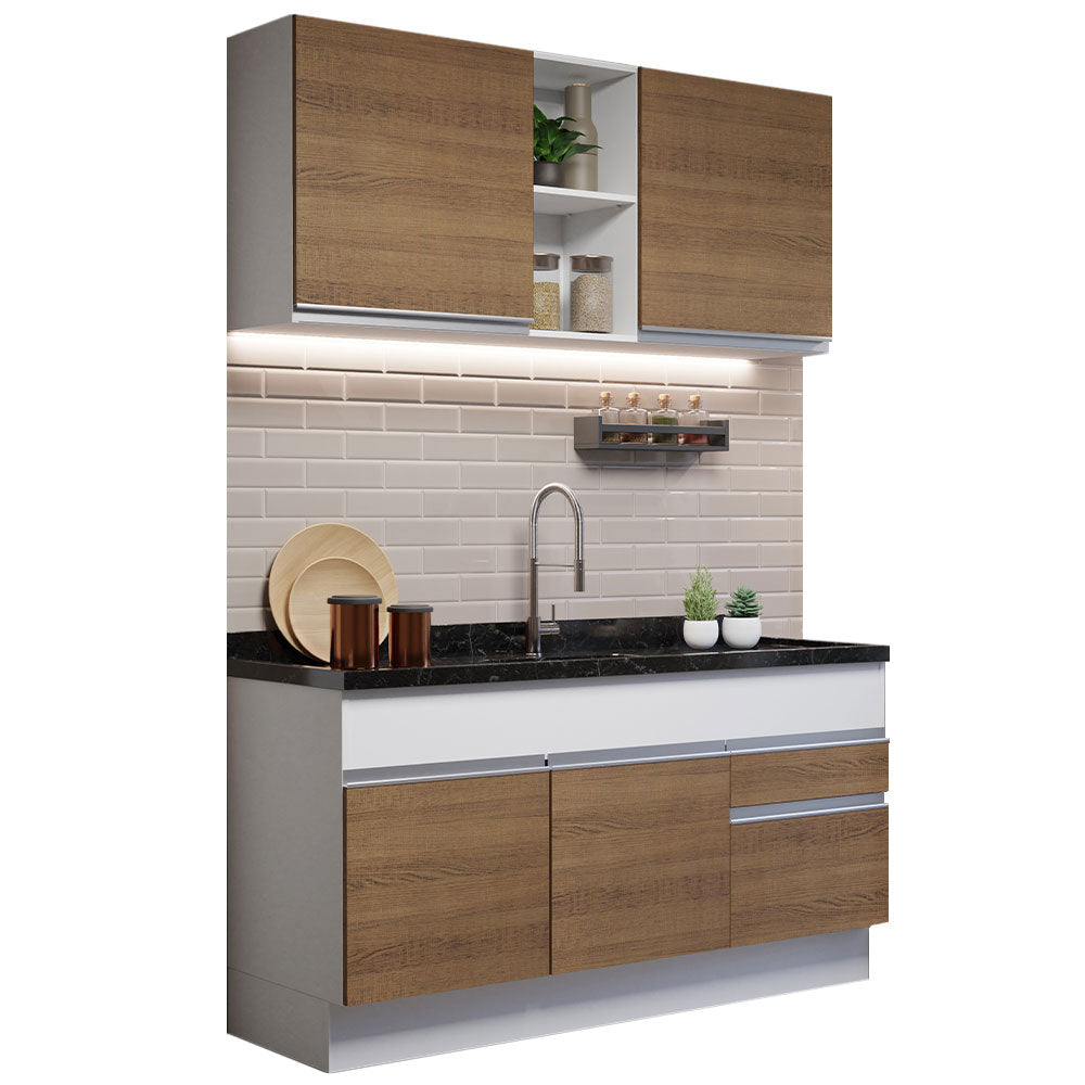 Cocina Compacta 150cm Blanco/Marrón Glamy 02