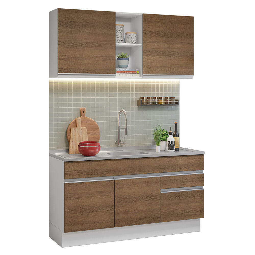 Cocina Integral con Tarja 150cm Blanco/Marrón Glamy 03