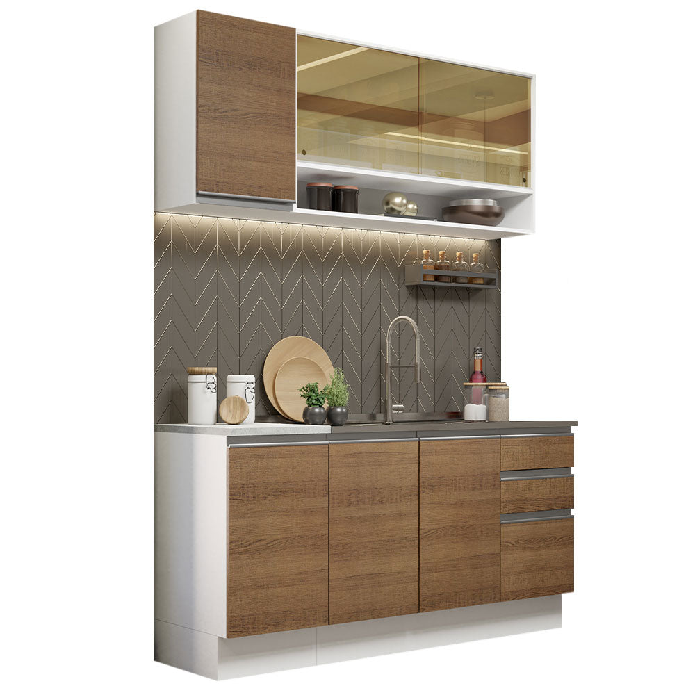 Cocina Compacta 160cm con Fregadero Blanco/Marrón Glamy 04