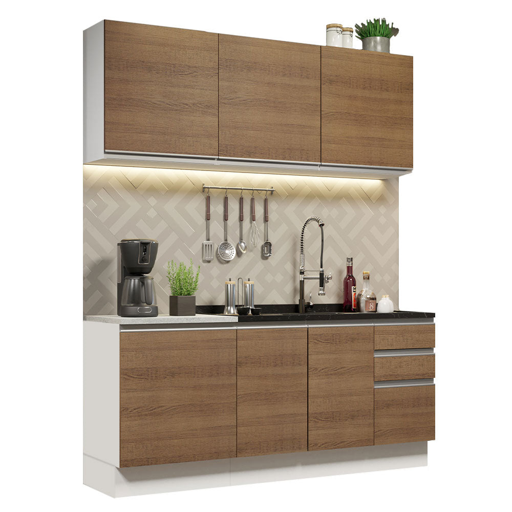 Cocina Compacta 180cm Blanco/Marrón Glamy 05