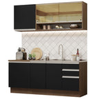 Cocina Compacta 180 x 52 cm 6 Puertas 3 Cajones Marrón/Negro Glamy Madesa 06