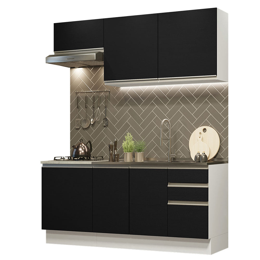 Cocina Compacta 180 cm Blanco/Negro Glamy Madesa
