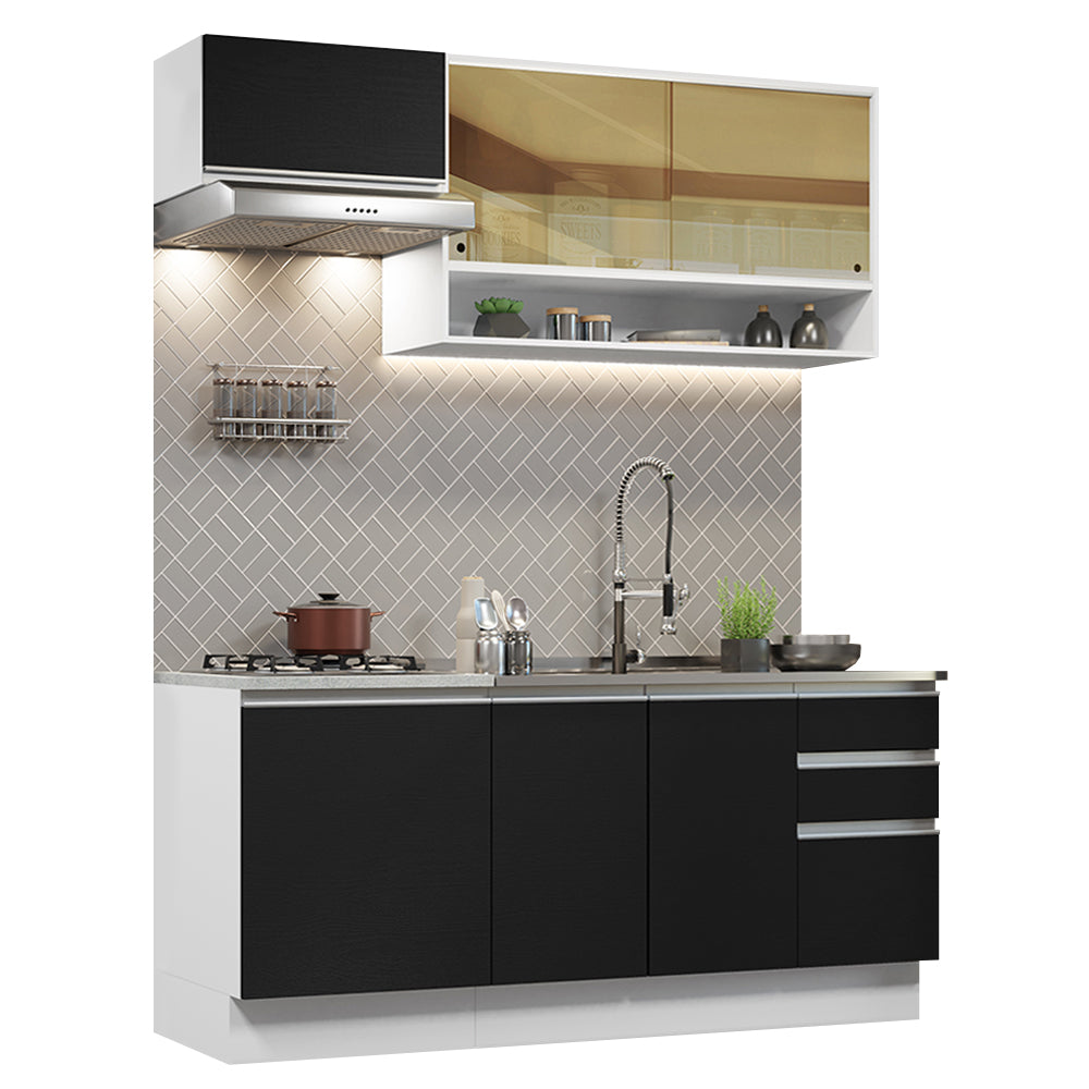 Cocina Compacta 180 cm Blanco/Negro Glamy Madesa