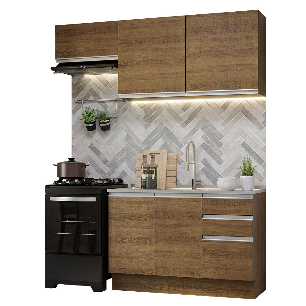 Cocina Compacta 180cm sin Fregadero Marrón Glamy 09