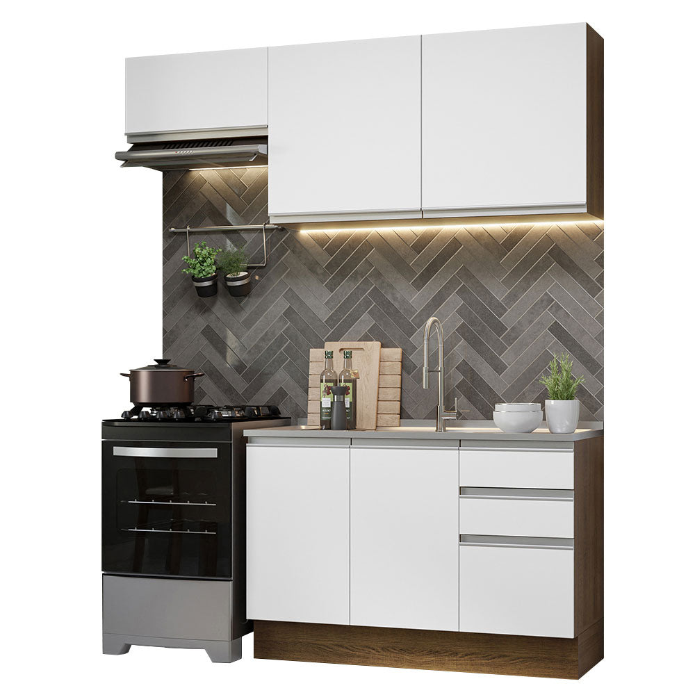 Cocina Compacta 180cm sin Fregadero Marrón/Blanco Glamy 09