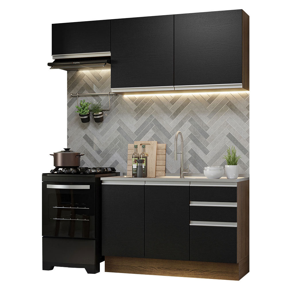 Cocina Compacta 180cm Marrón/Negro Glamy 09