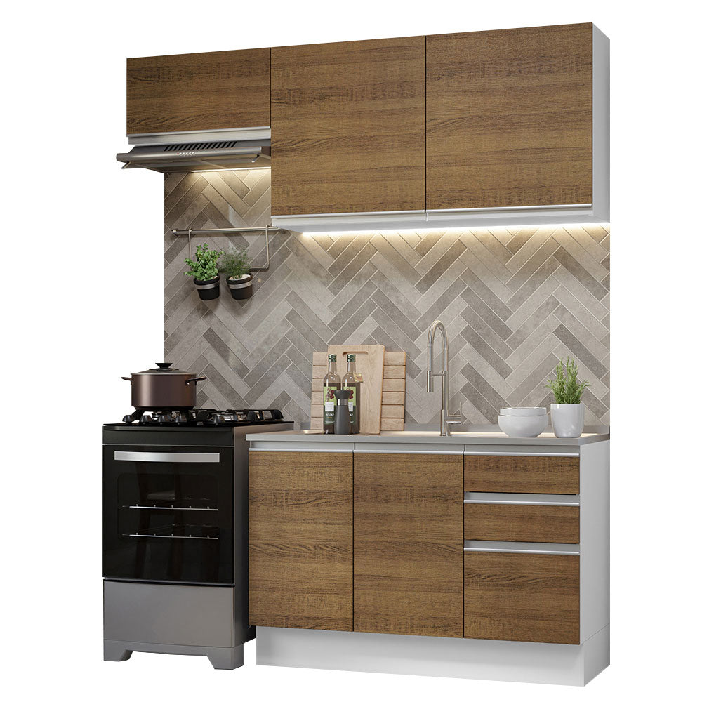 Cocina Compacta 180cm sin Fregadero Blanco/Marrón Glamy 09