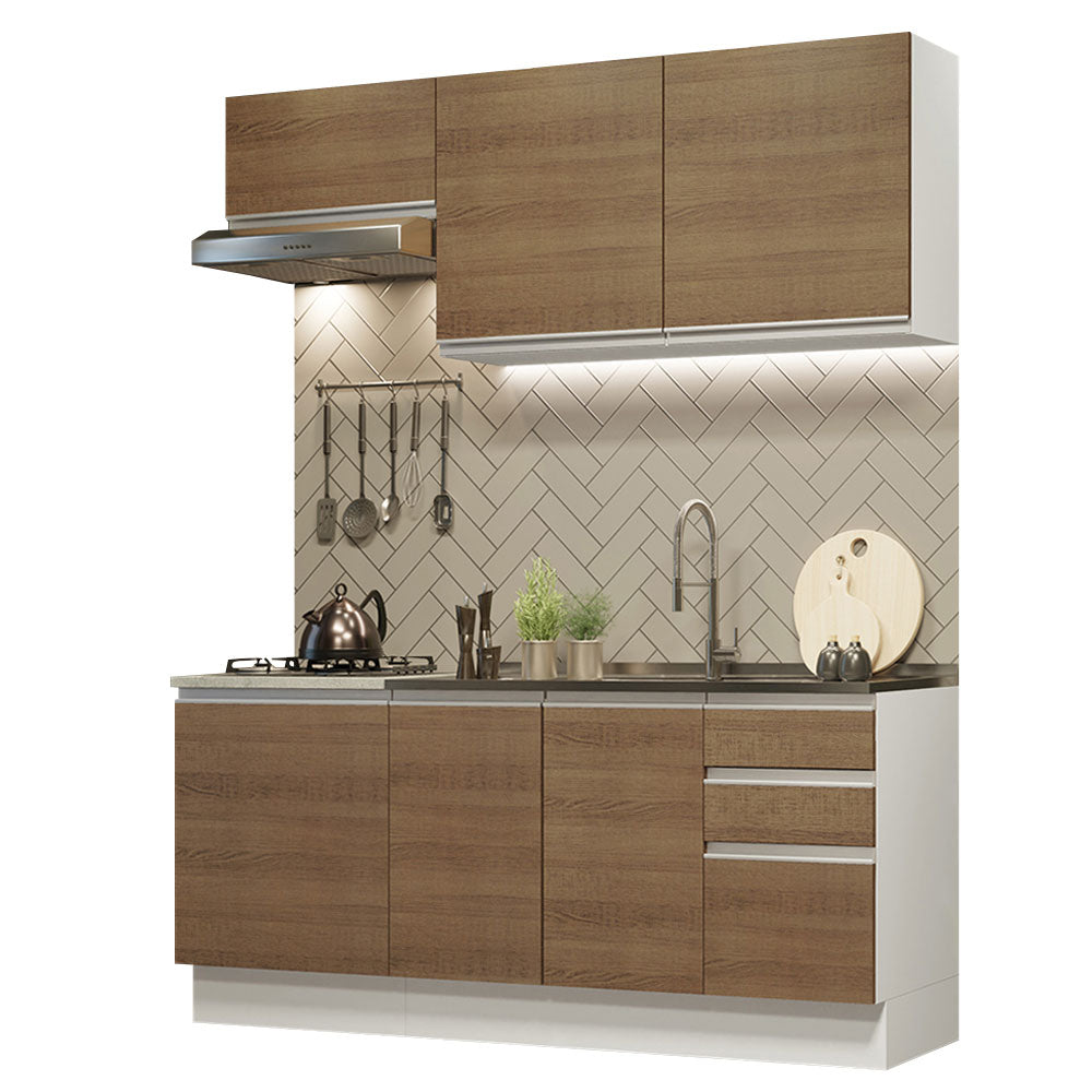 Cocina Compacta 180cm con Fregadero Blanco/Marrón Glamy 11