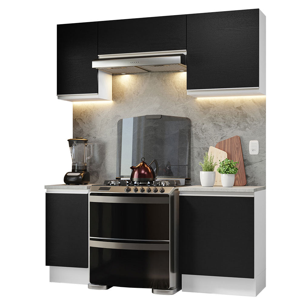 Cocina Integral 180cm Blanco/Negro Glamy 12