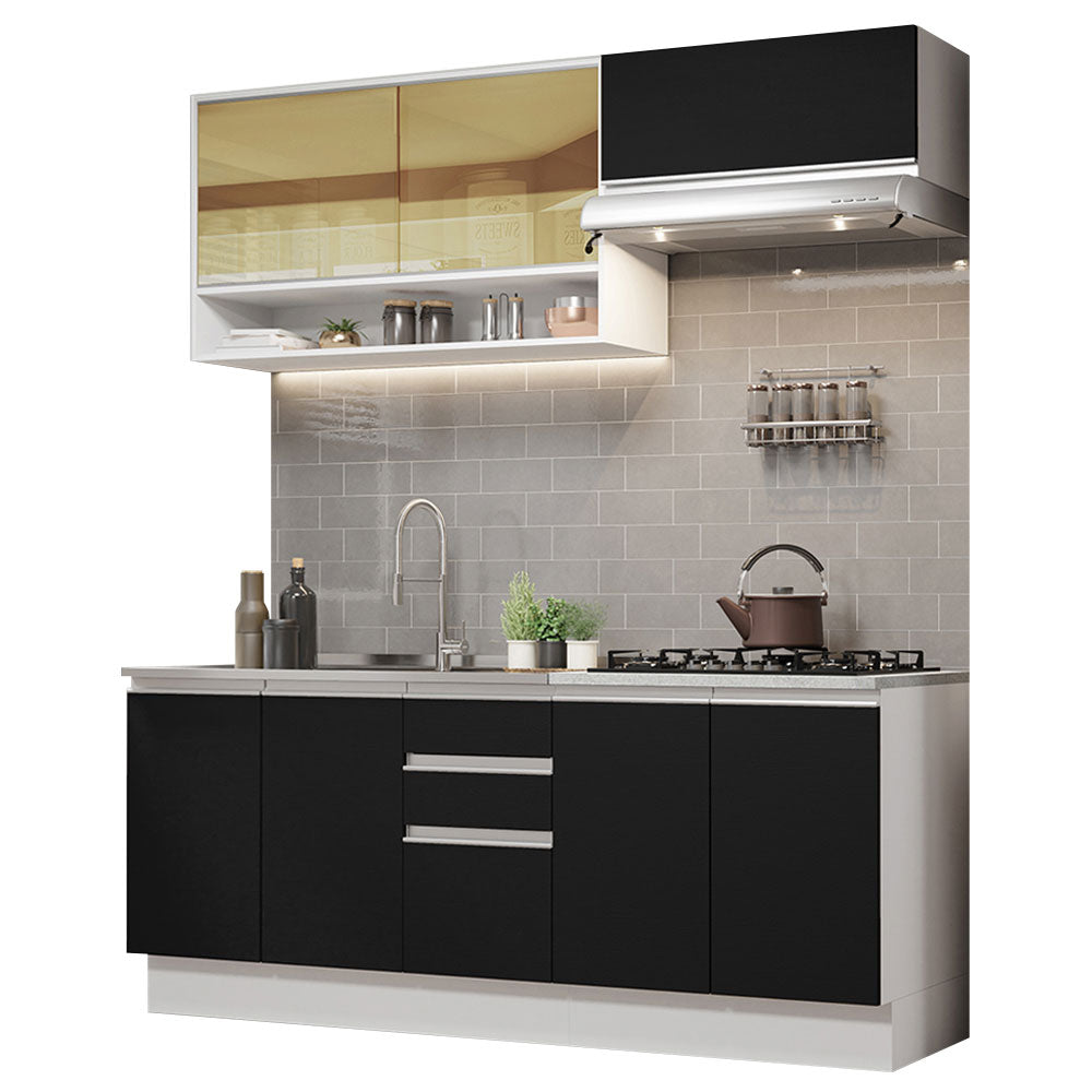 Cocina Compacta 200 cm Blanco/Negro Glamy Madesa