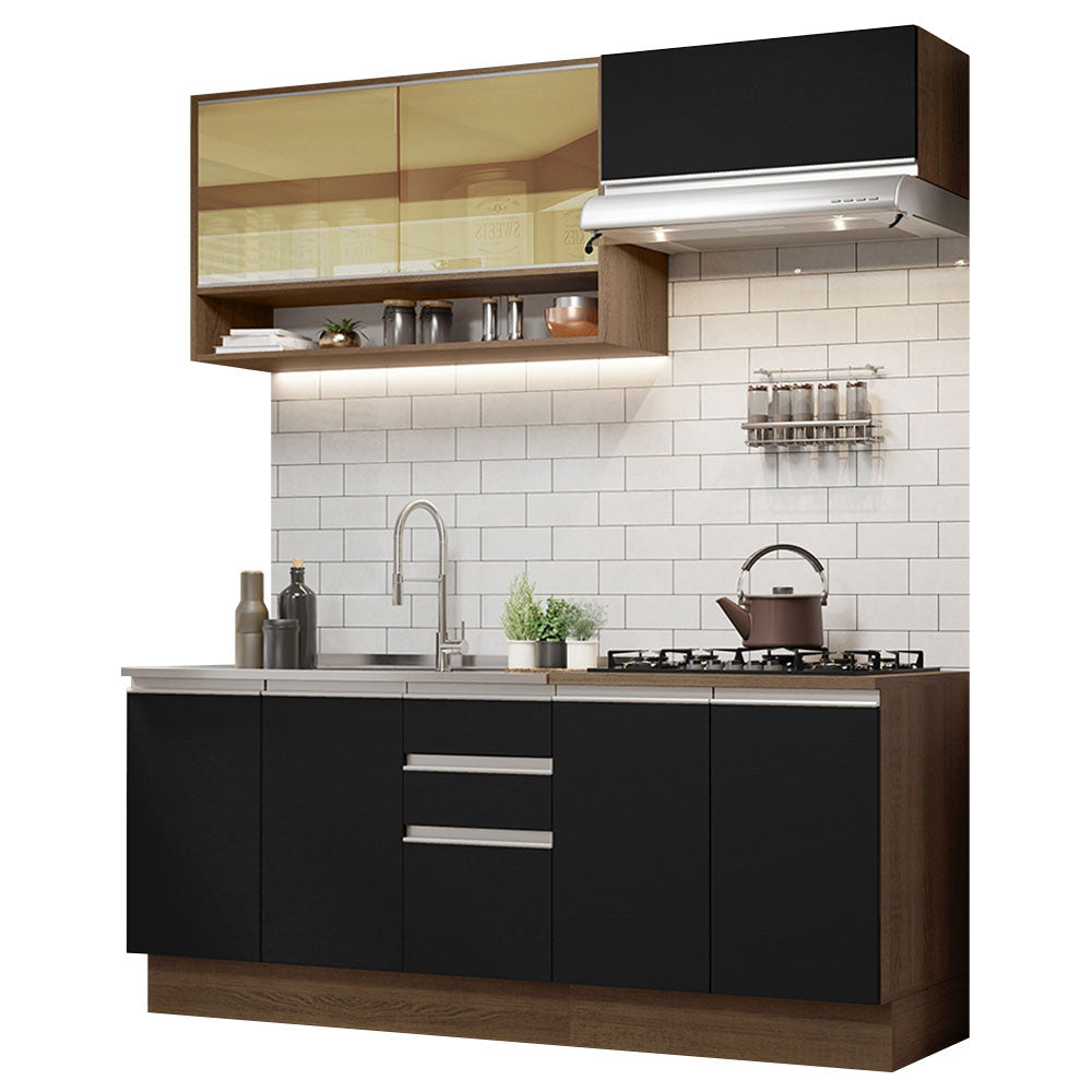 Cocina Compacta 200 cm Marrón/Negro Glamy Madesa