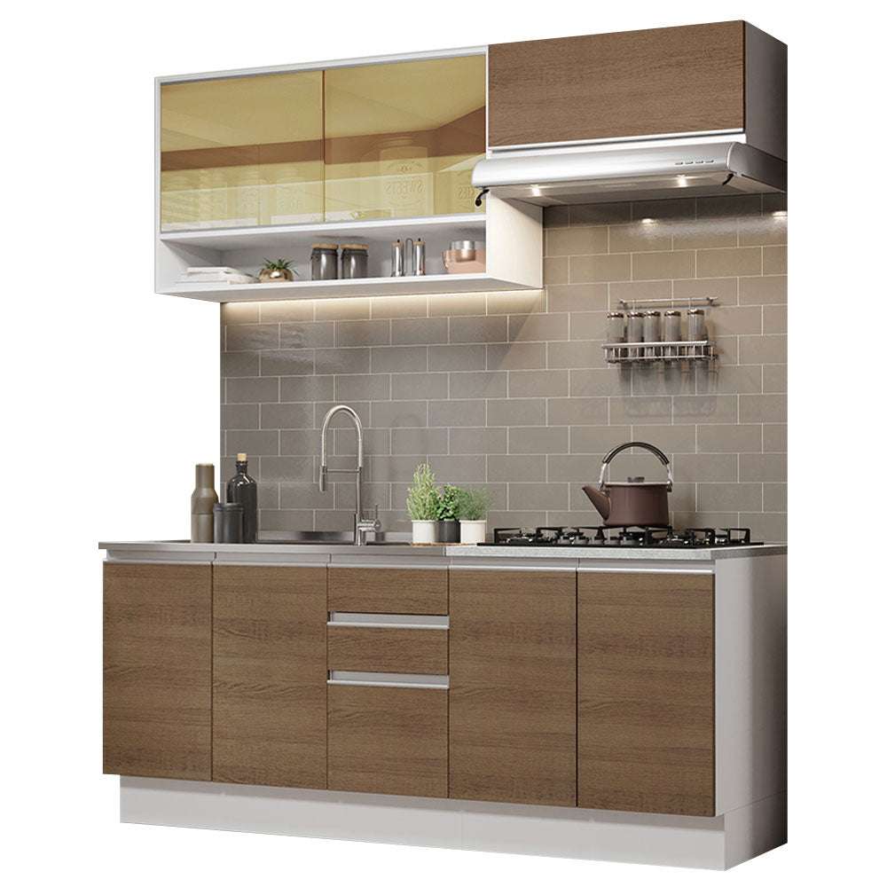 Cocina Compacta 200 cm Con Fregadero Blanco/Marrón Glamy Madesa