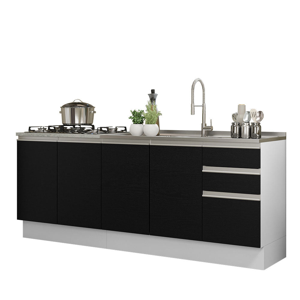 Cocina Compacta 200 cm Blanco/Negro Glamy Madesa