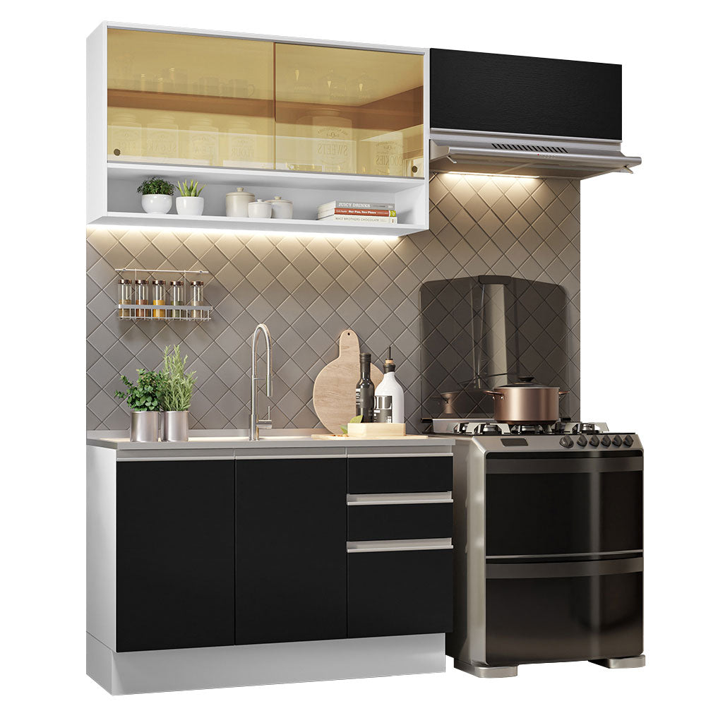 Cocina Compacta 200 cm Blanco/Negro Glamy Madesa