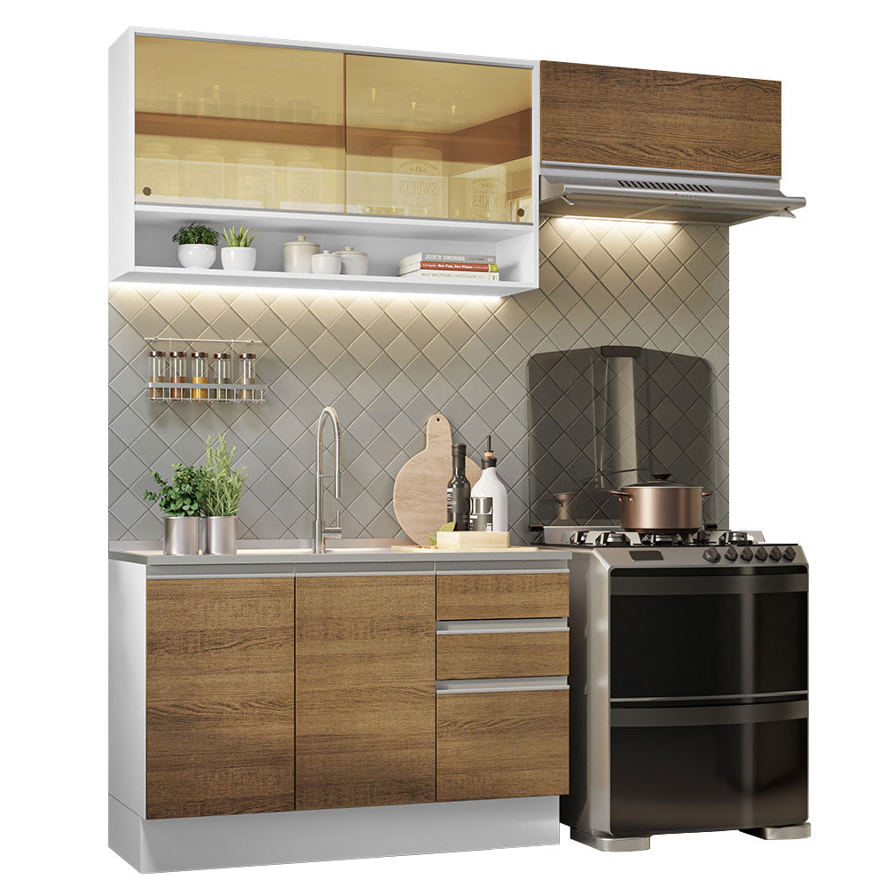 Cocina Integral 200cm sin Fregadero Blanco/Marrón Glamy 08