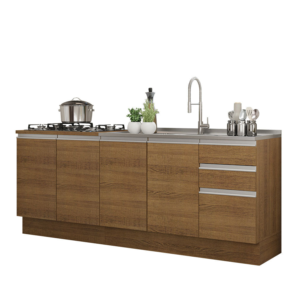 Cocina Compacta 200 cm Con Fregadero Marrón Glamy Madesa