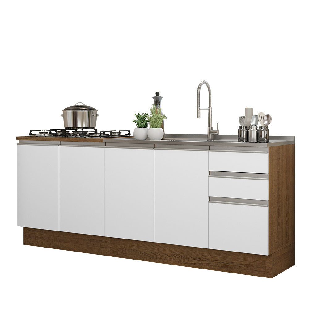 Cocina Compacta 200 cm Con Fregadero Marrón/Blanco Glamy Madesa