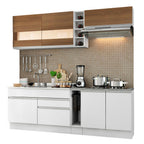 Cocina Compacta 220 x 52 cm 6 Puertas 2 Cajones Blanco/Marrón Glamy Madesa 01