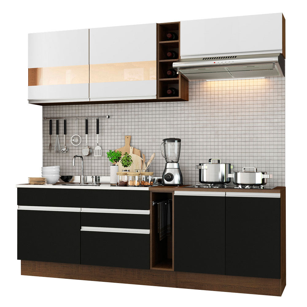Cocina Compacta 220 cm Marrón/Negro/Blanco Glamy Madesa