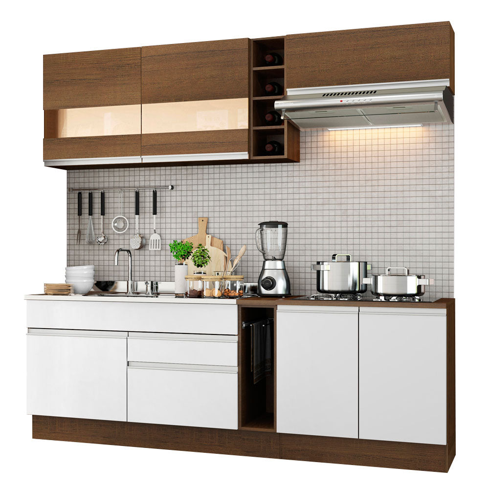 Cocina Compacta 220 x 52 cm 6 Puertas 2 Cajones Marrón/Blanco Glamy Madesa 01