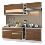 Cocina Compacta 220 x 52 cm 6 Puertas 2 Cajones Blanco/Marrón Glamy Madesa 02