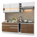 Cocina Compacta 220 x 52 cm 6 Puertas 2 Cajones Blanco/Marrón Glamy Madesa 03